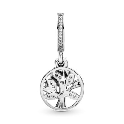 Pandora Family tree silver dangle with 14k and clear cubic zirconia
