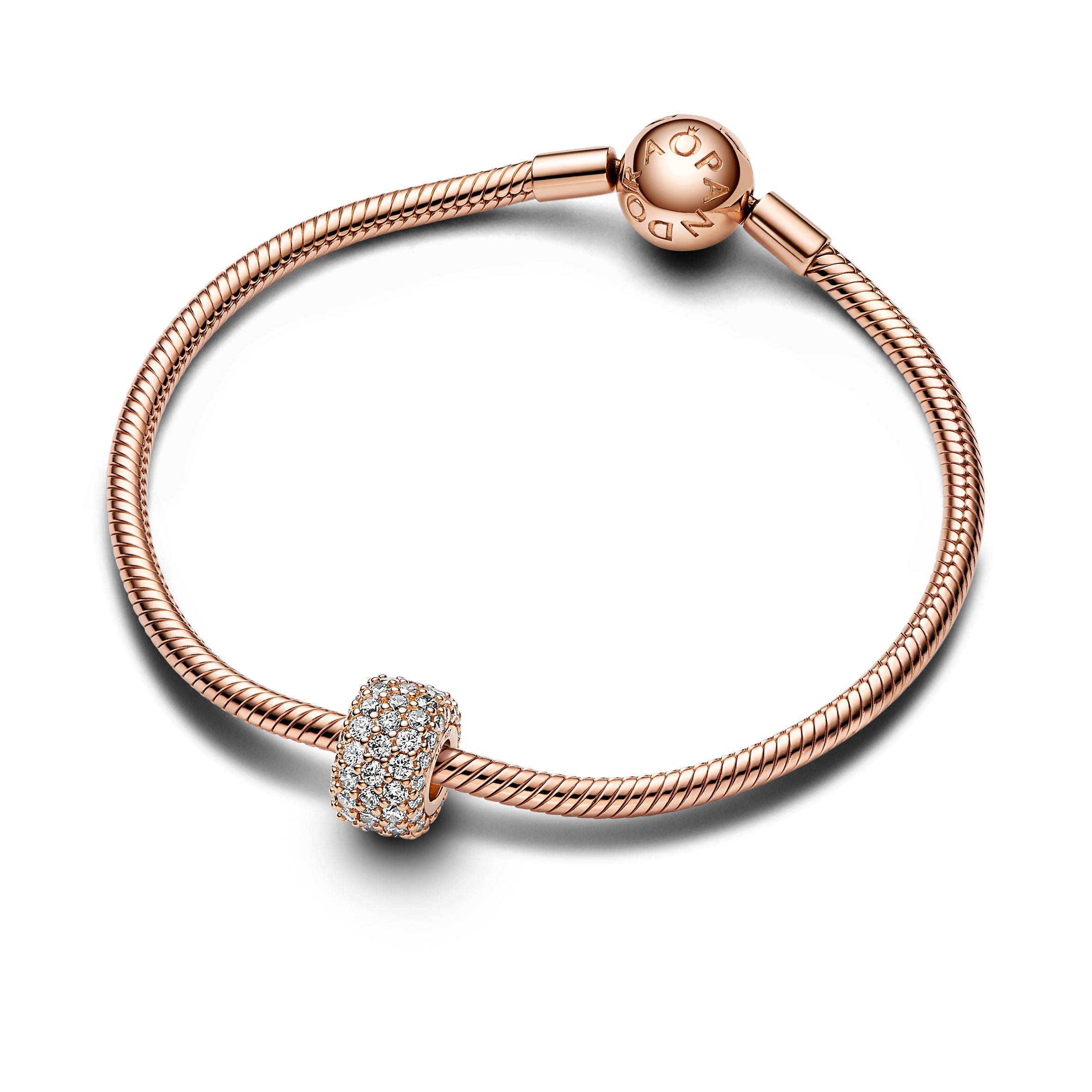 Pandora Sparkling Pave Triple-row Charm in 14k Rose Gold-Plated