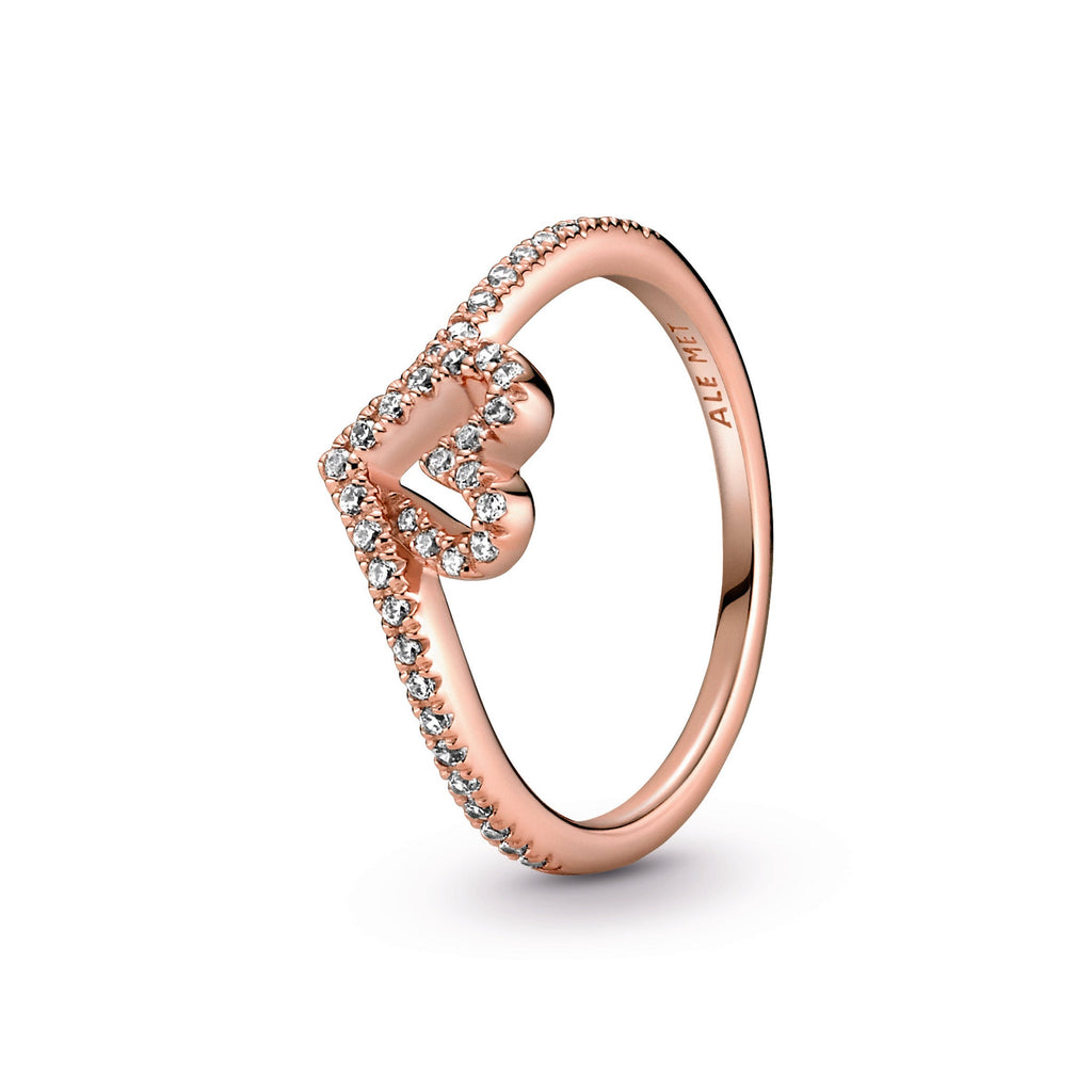 Pandora Sparkling Wishbone Heart Ring