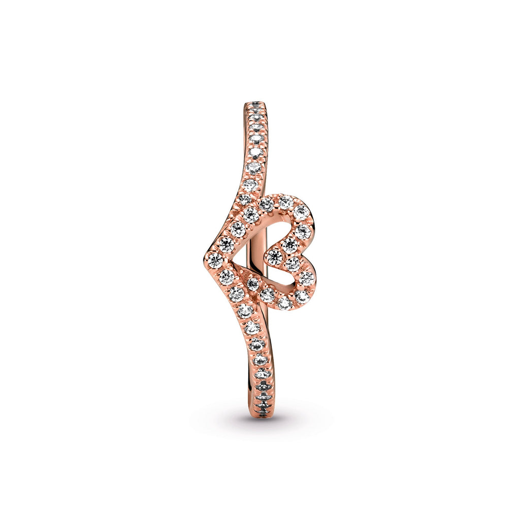 Pandora Sparkling Wishbone Heart Ring