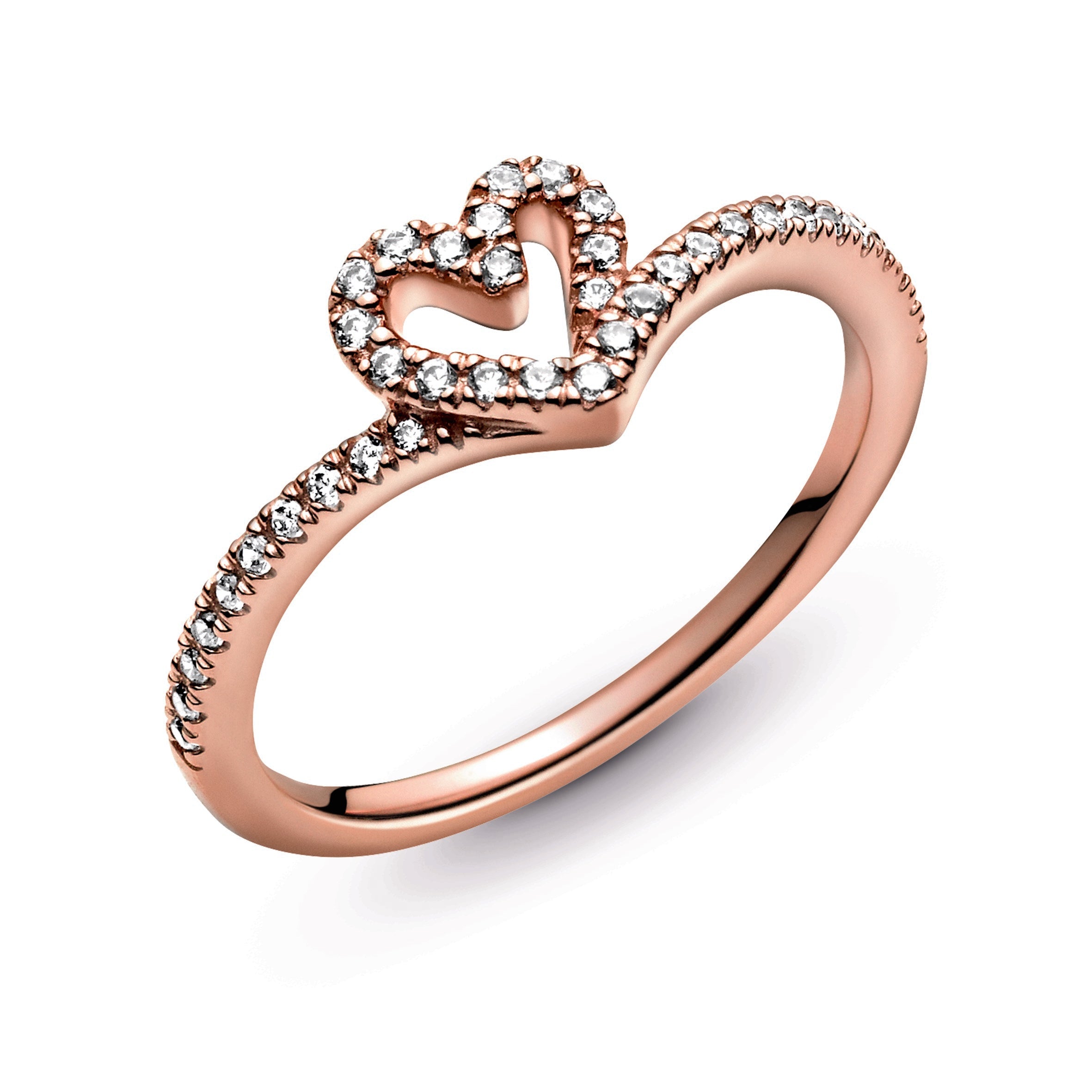 Pandora Sparkling Wishbone Heart Ring
