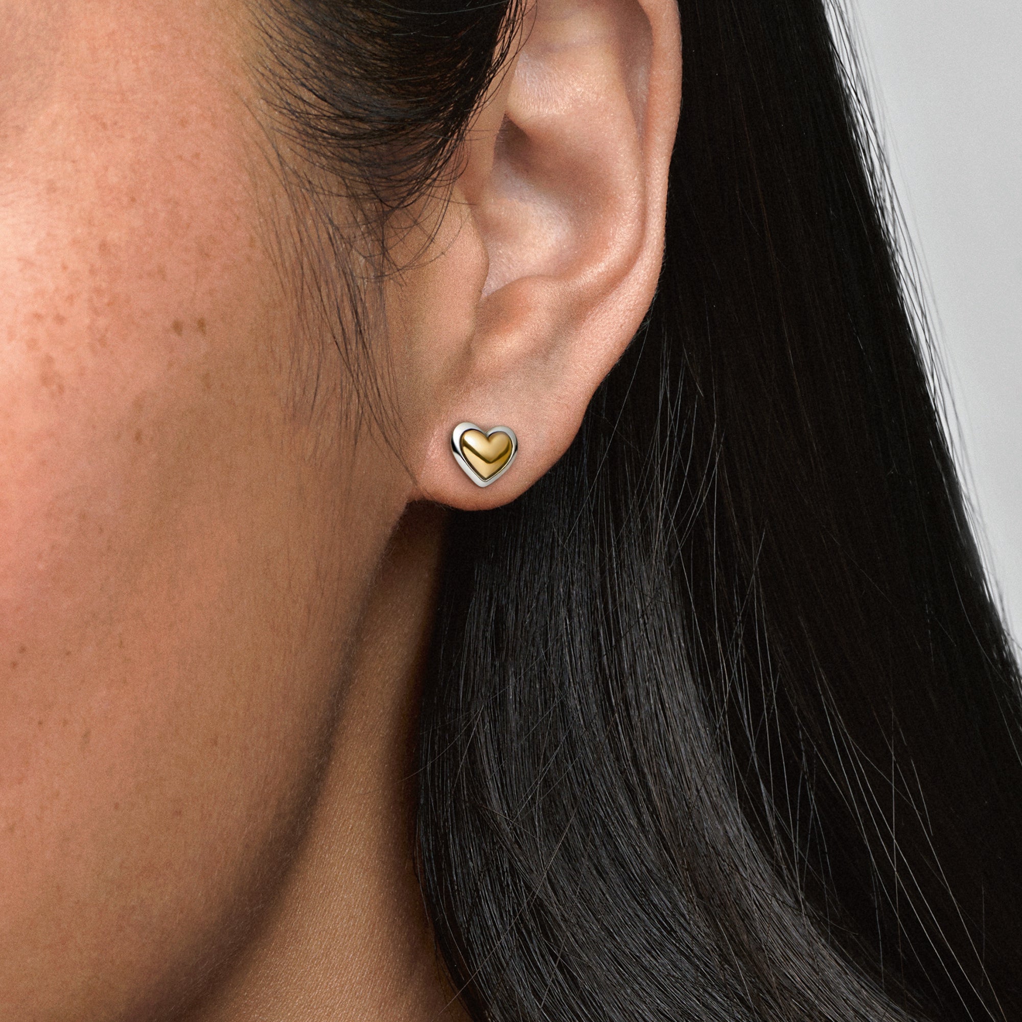 Pandora Domed Golden Heart Stud Earrings