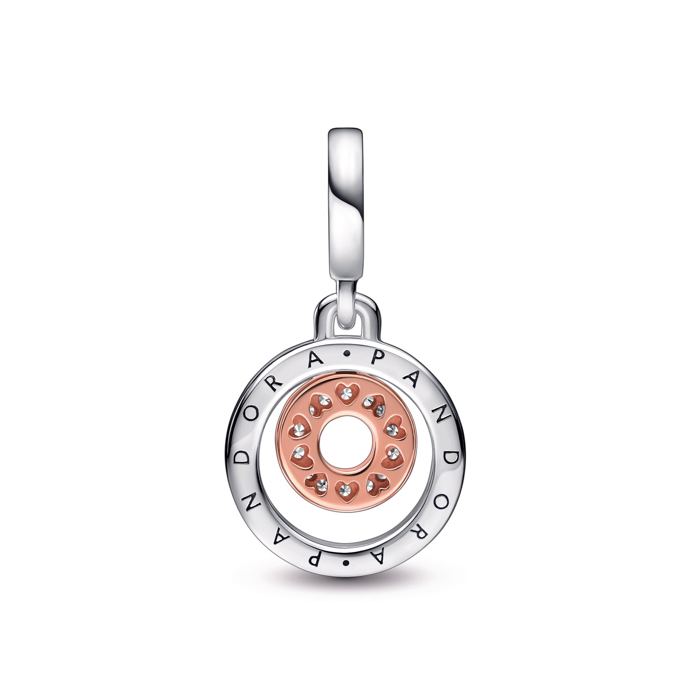 Pandora Two-Tone Pandora Logo Circles Dangle Charm