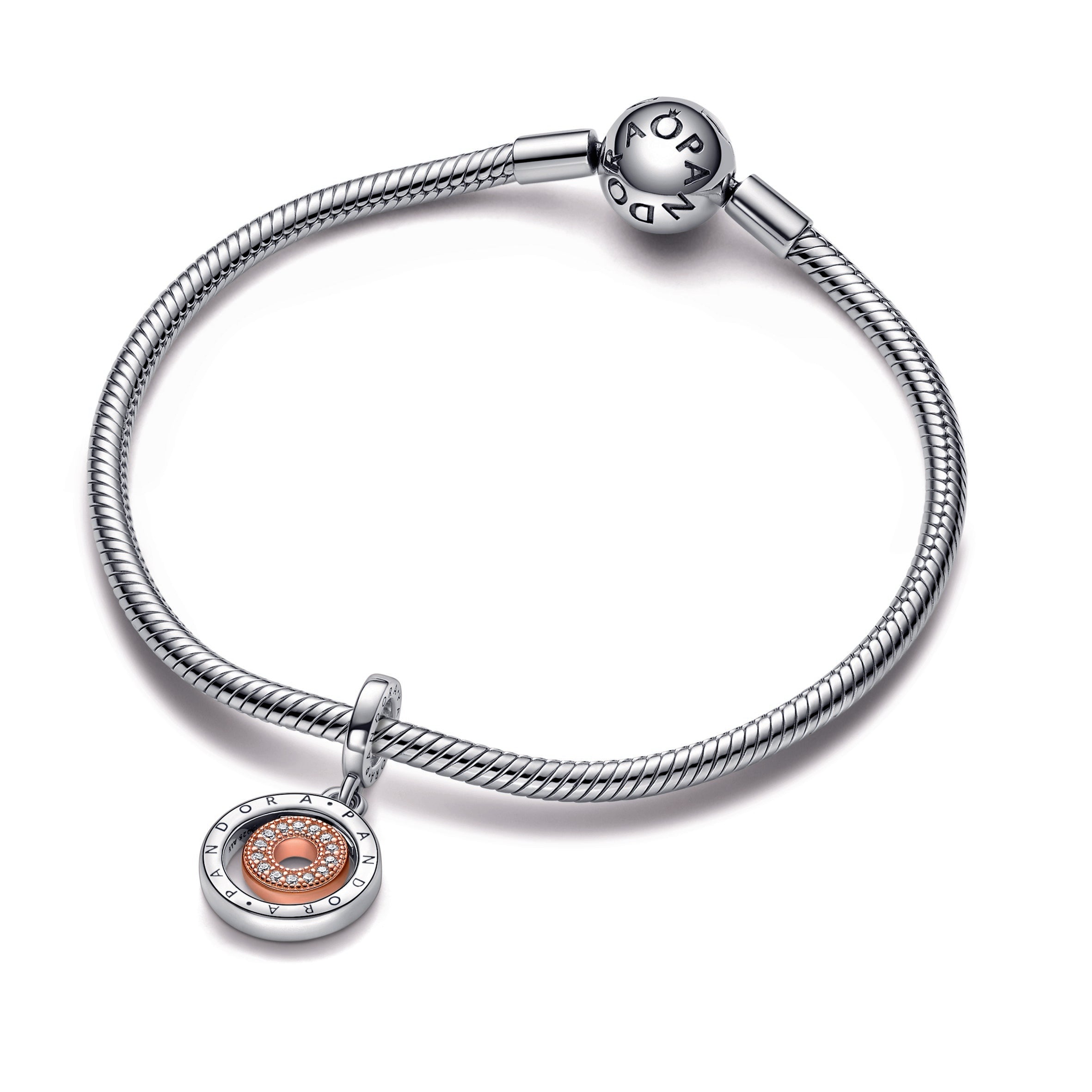 Pandora Two-Tone Pandora Logo Circles Dangle Charm