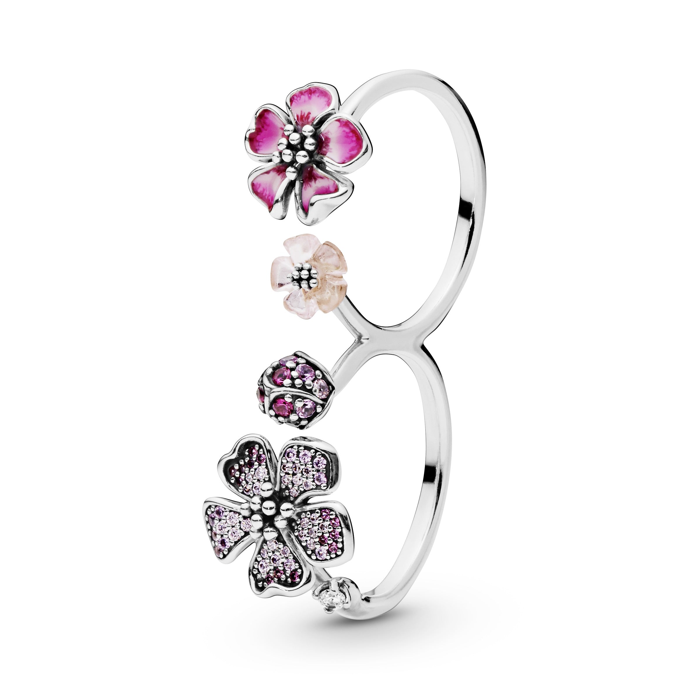 Pandora Pink Peach Blossom Flower Double Finger Ring