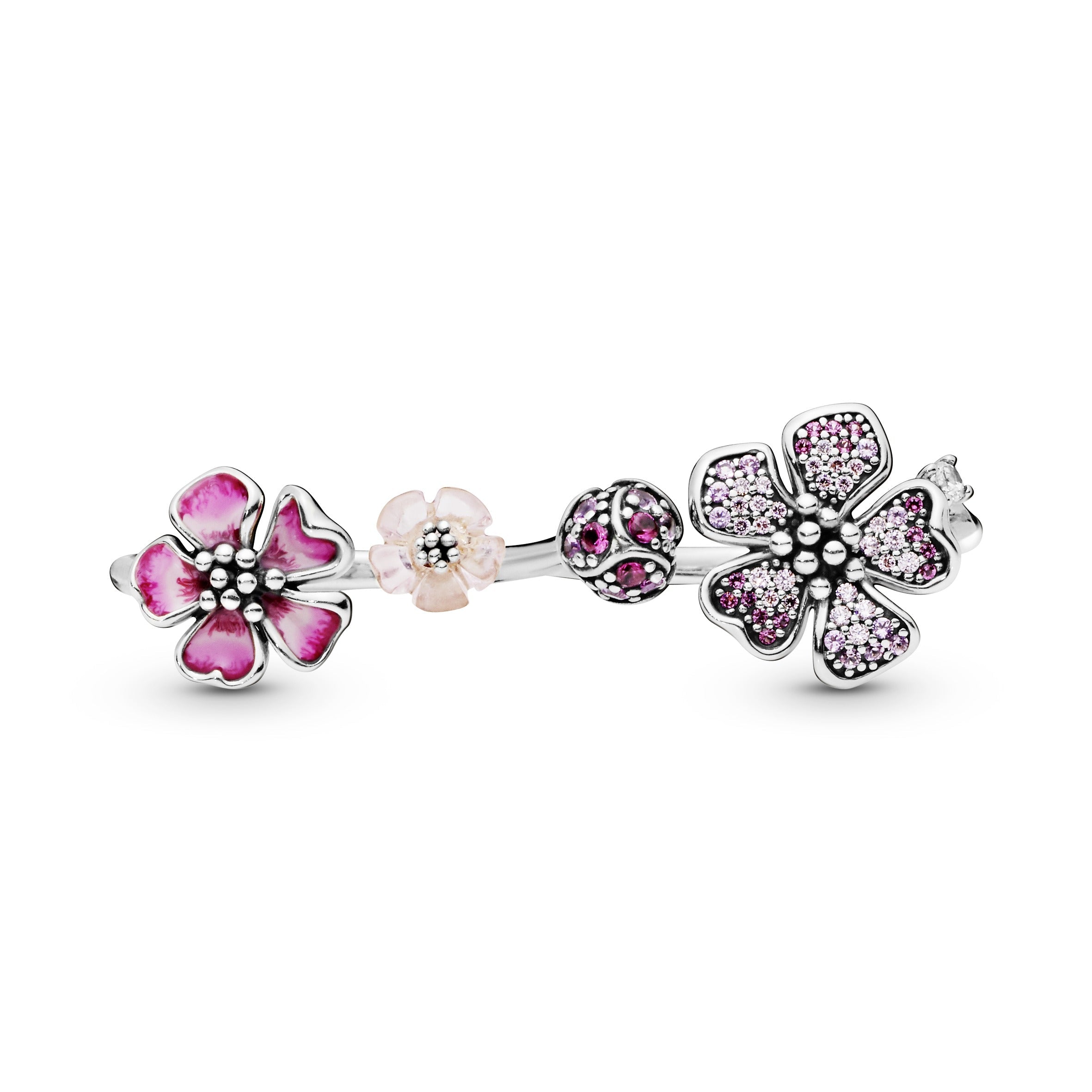 Pandora Pink Peach Blossom Flower Double Finger Ring