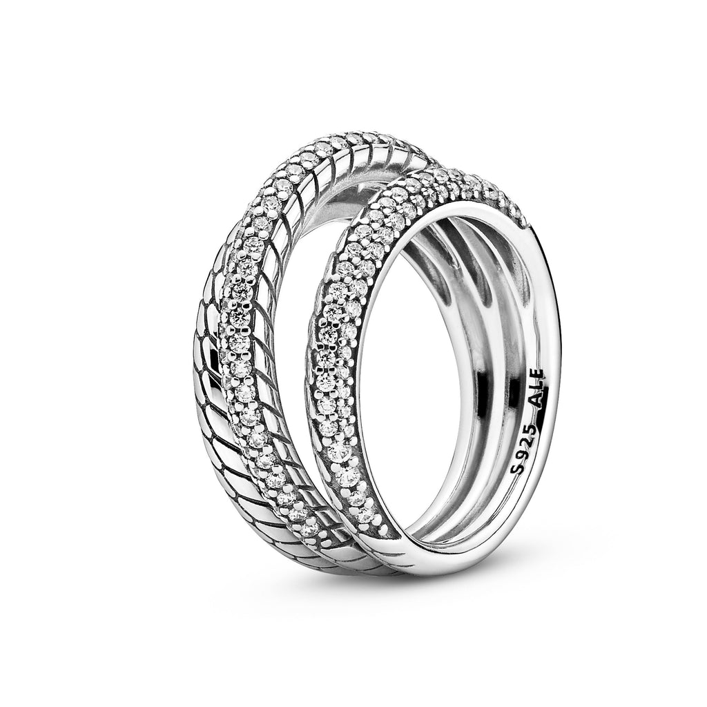 Pandora Triple Band Pave Snake Chain Pattern Ring