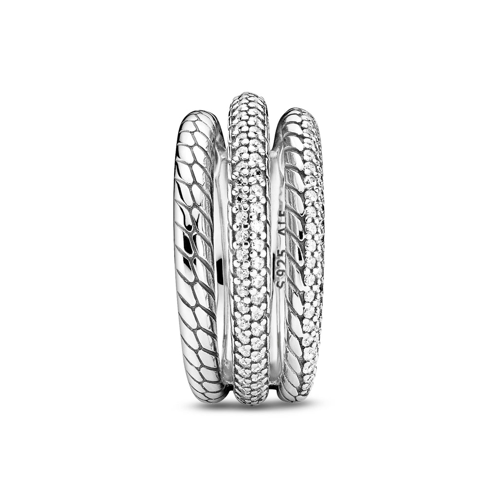 Pandora Triple Band Pave Snake Chain Pattern Ring