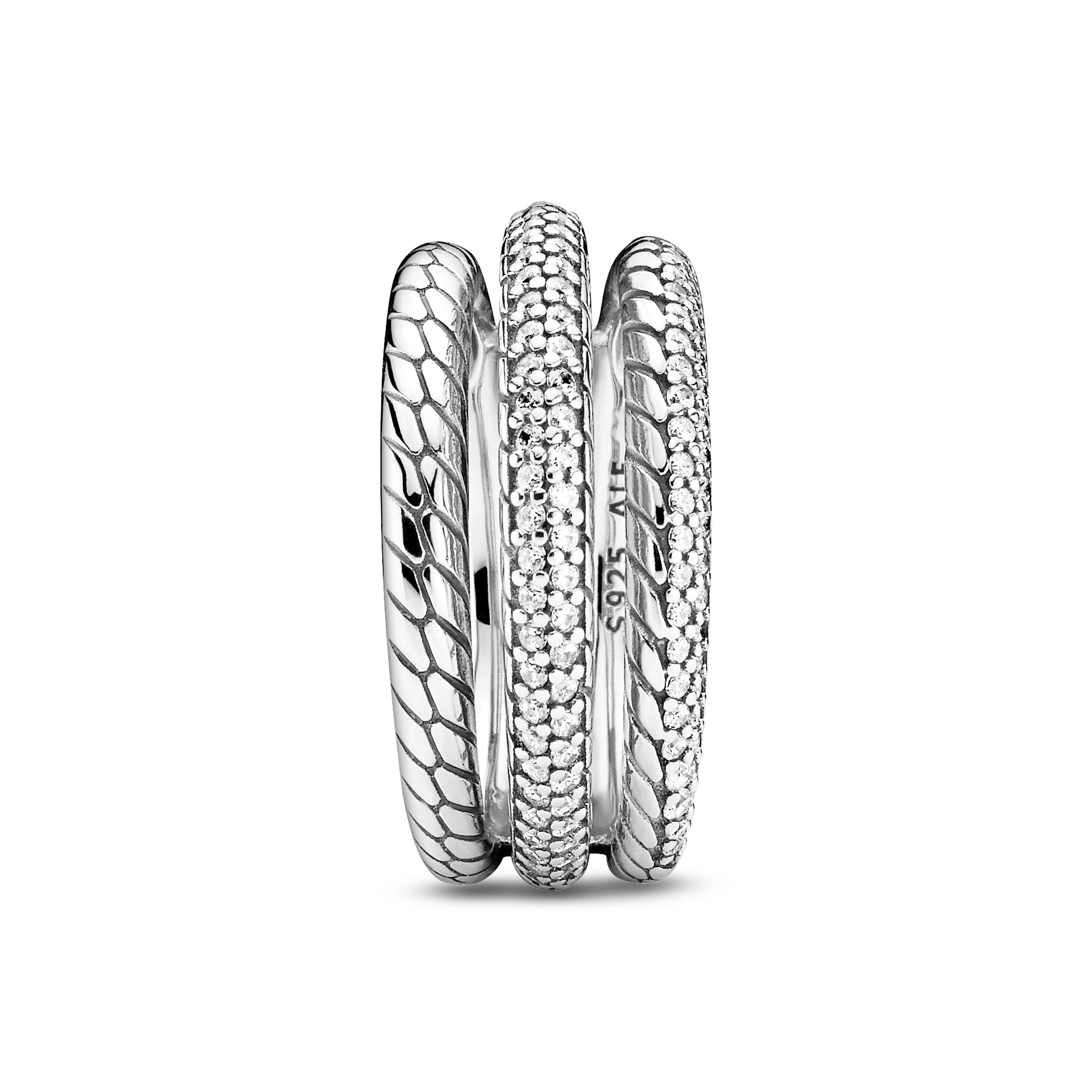 Pandora Triple Band Pave Snake Chain Pattern Ring