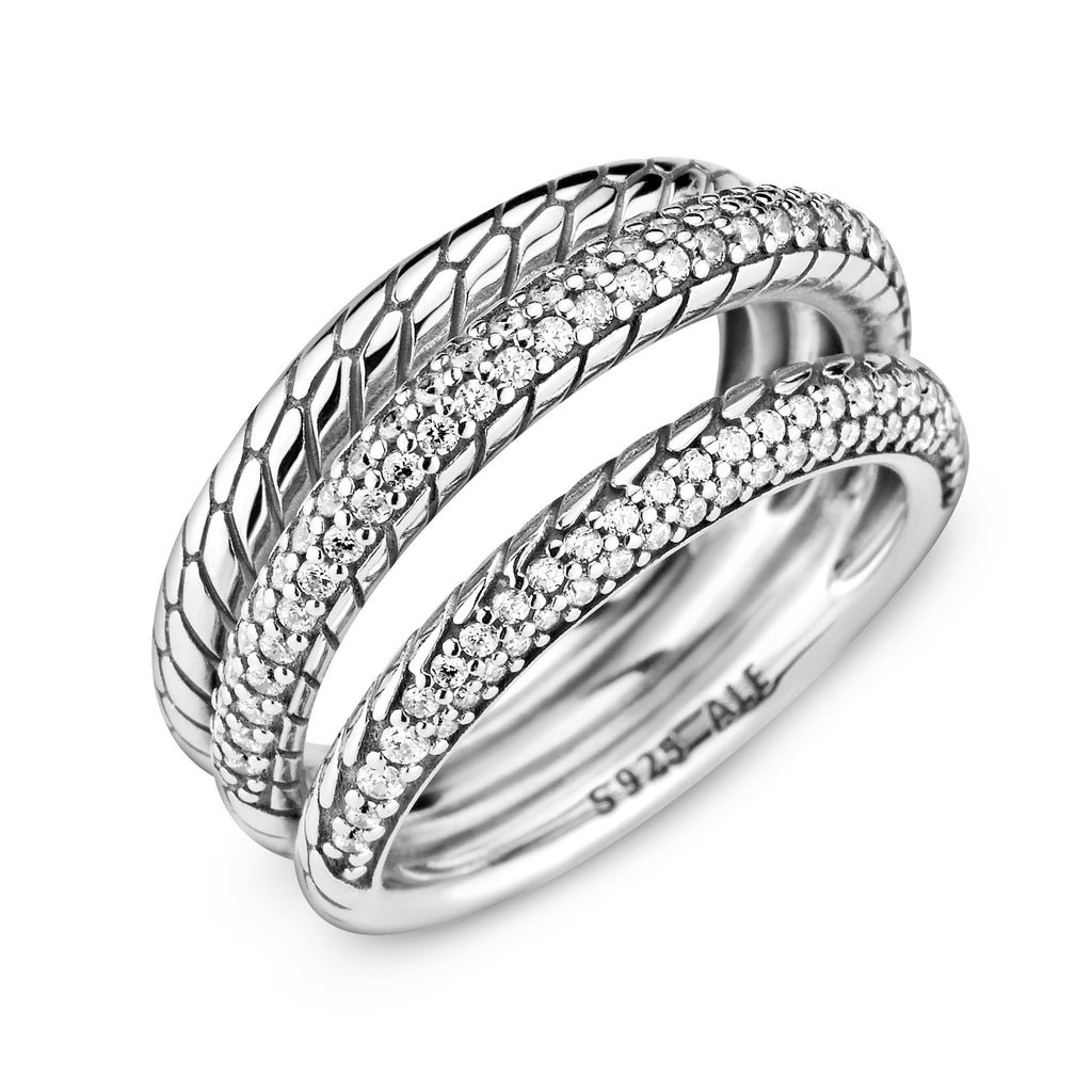 Pandora Triple Band Pave Snake Chain Pattern Ring