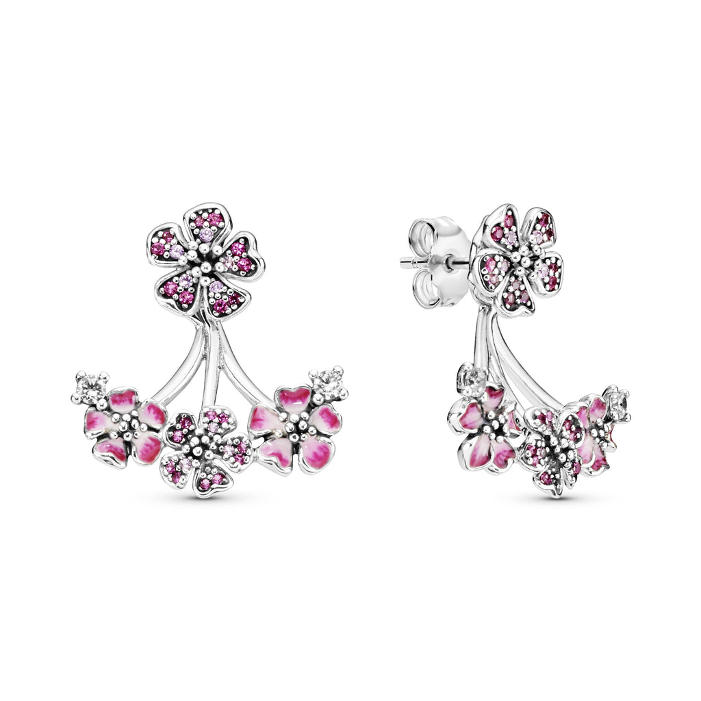 Pandora Pink Peach Blossom Flower Stud Earrings
