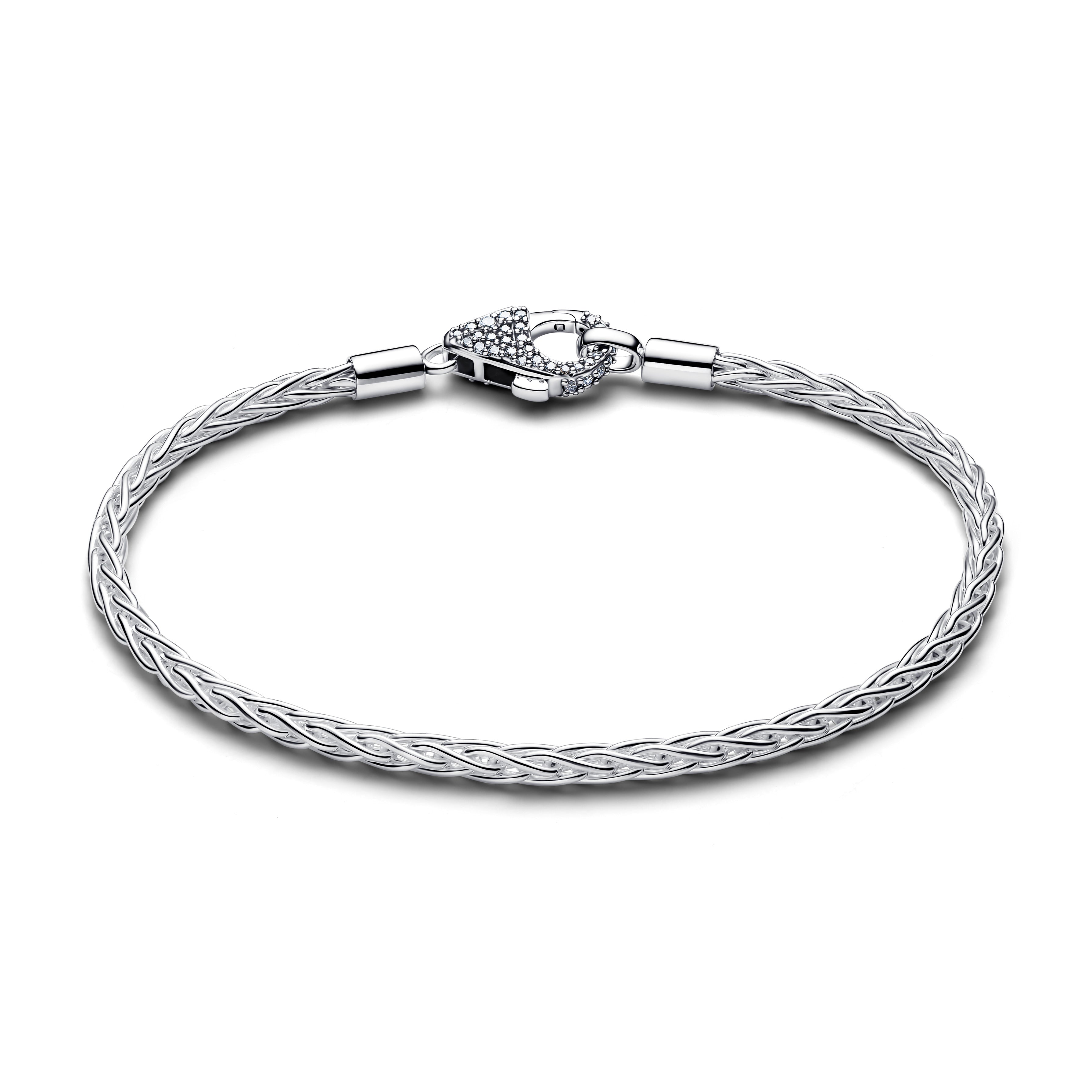 Pandora Pave Clasp Foxtail Chain Charm Bracelet