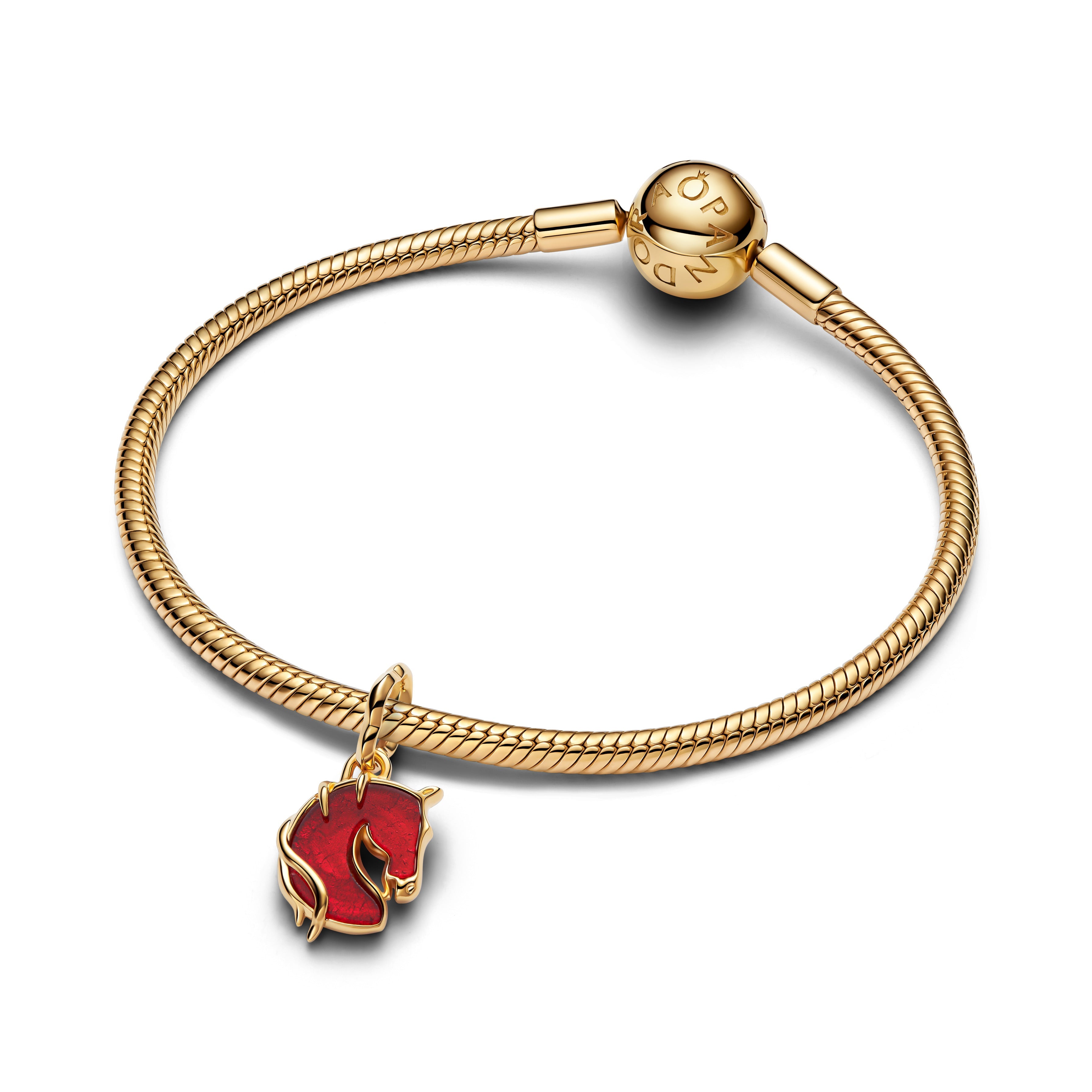 Pandora Red Fire Horse Murano Glass Dangle Charm