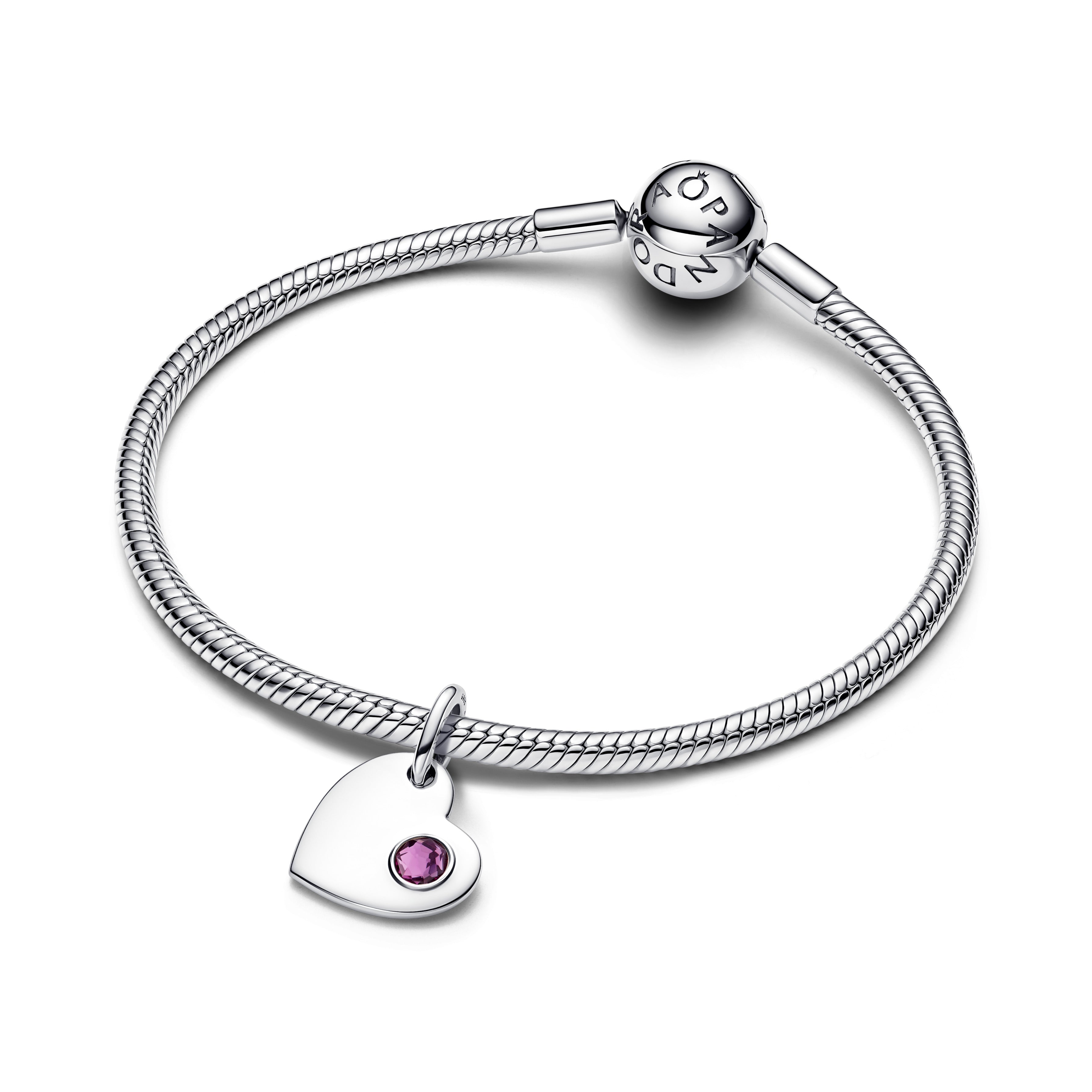 Pandora Engravable Heart Purple Stone Dangle Charm