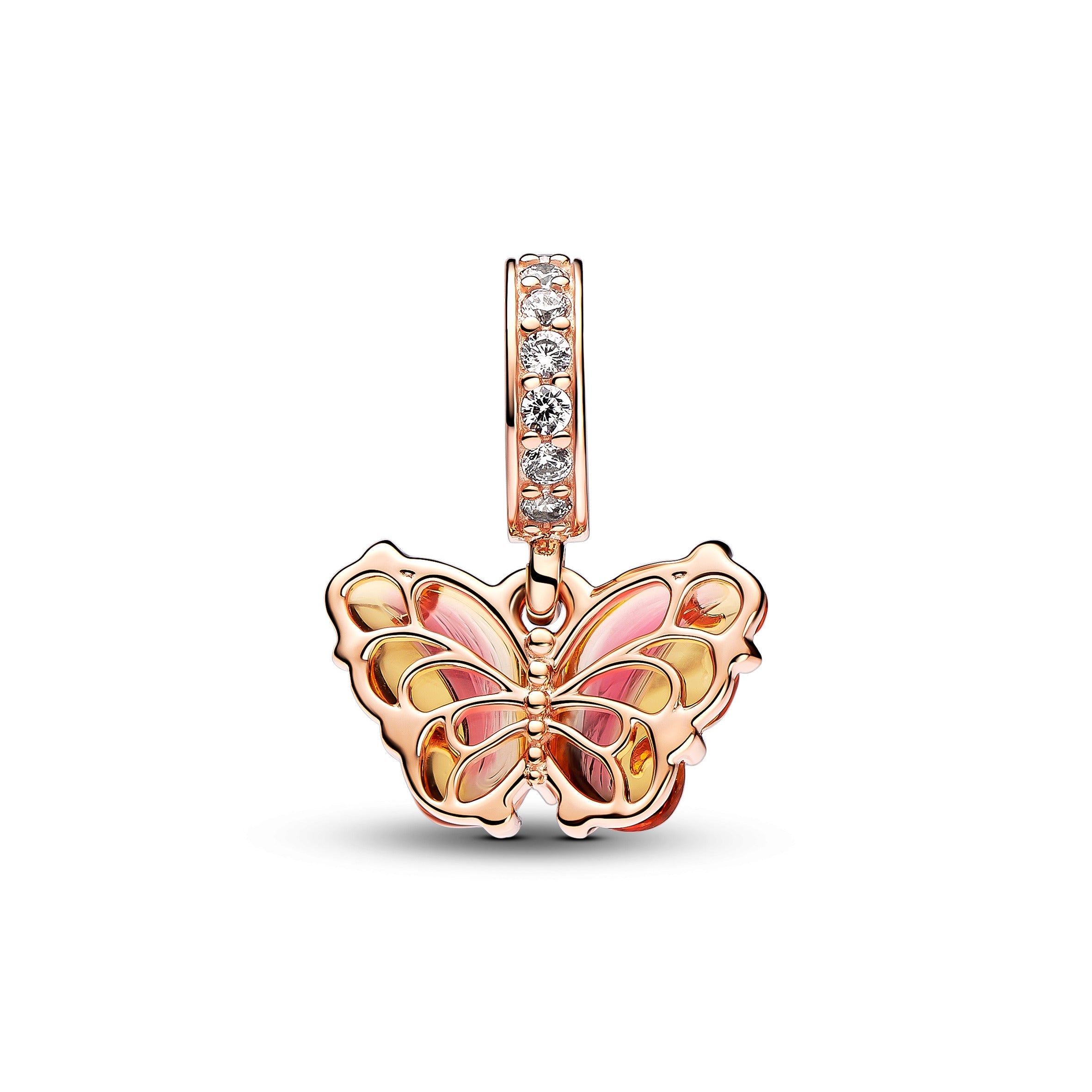 Pandora Pink & Yellow Murano Glass Butterfly Dangle Charm